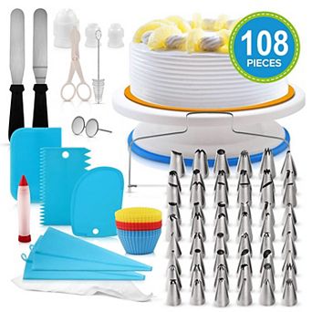 11" Rotating Cake Turntable with 108 pc Decorating Supplies Kit