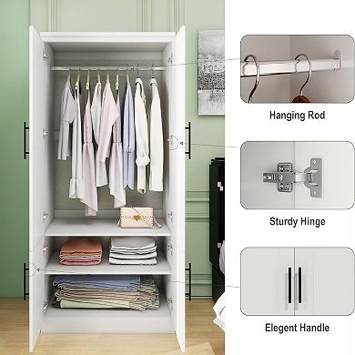 Armoire Wardrobe Closet with 2 Doors,71"High Bedroom Armoire Wardrobe Closet with Storage Cabinet