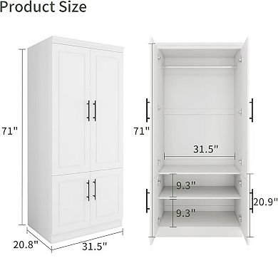 Armoire Wardrobe Closet with 2 Doors,71"High Bedroom Armoire Wardrobe Closet with Storage Cabinet