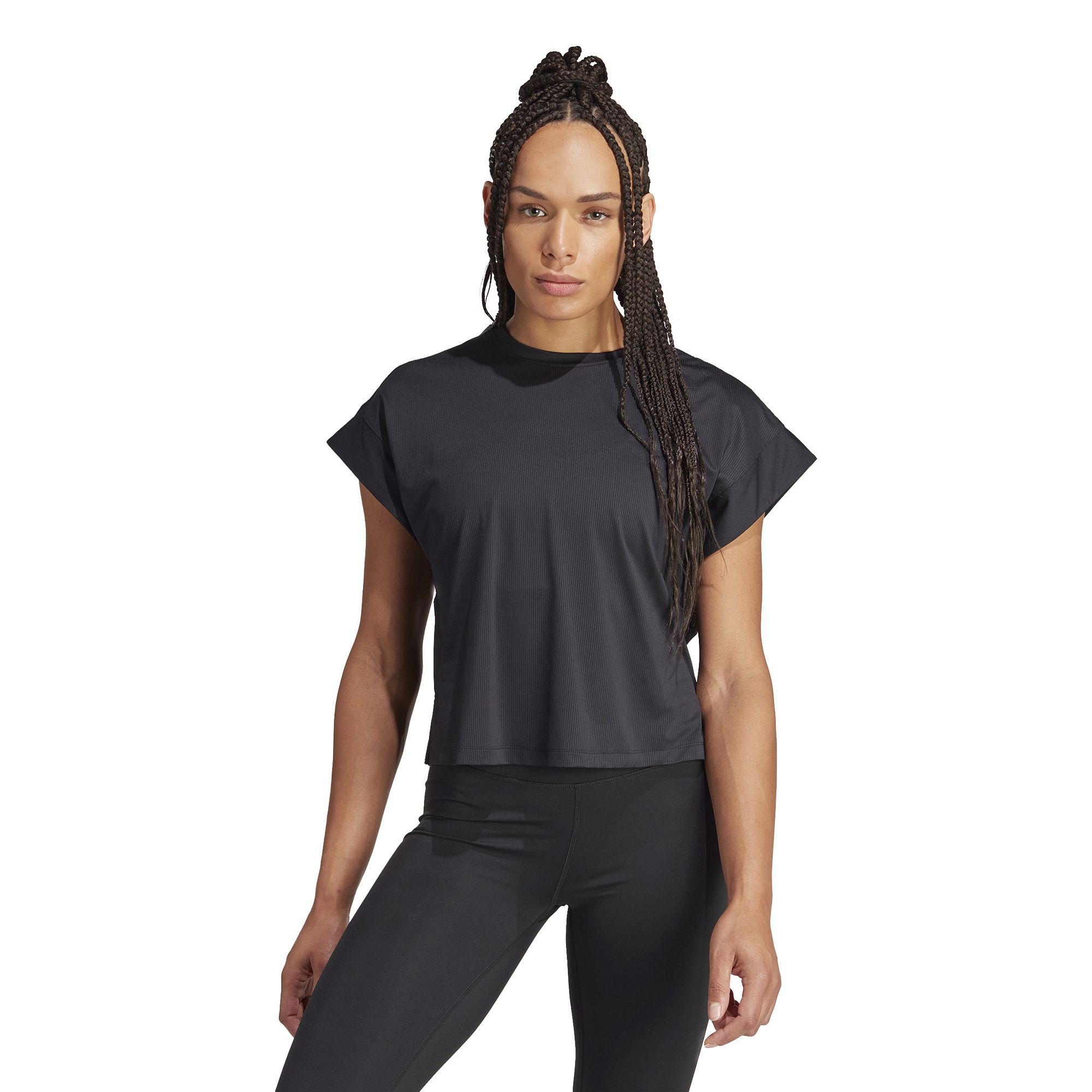 Womens adidas Cropped Studio Tee, Size: XX Small, Black