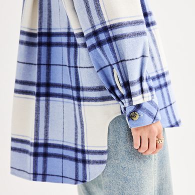Juniors' SO® Plaid Oversized Button-Up Shacket