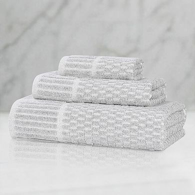 SUPERIOR Juno Medium Weight Checkered Border 3 Piece Towel Set