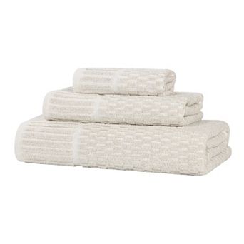 SUPERIOR Juno Medium Weight Checkered Border 3 pc Towel Set