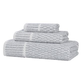 SUPERIOR Juno Medium Weight Checkered Border 3 pc Towel Set
