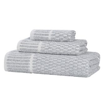 SUPERIOR Juno Medium Weight Checkered Border 3 pc Towel Set