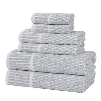 SUPERIOR Juno Medium Weight Checkered Border 6 pc Towel Set