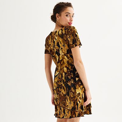 connected apparel gold dress Women's Connected Apparel Short Sleeve Tiered Mini Dress