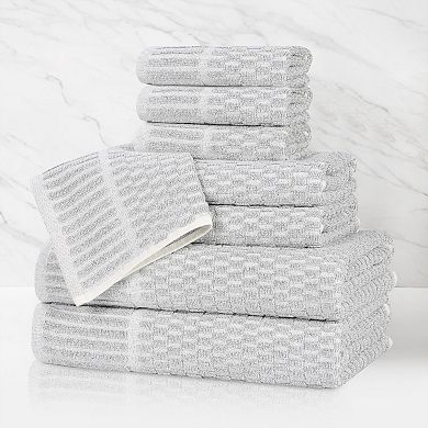 SUPERIOR Juno 8-Piece Cotton Blend Checkered Border Towel Set
