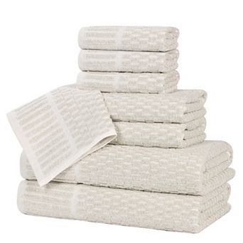 SUPERIOR Juno 8 pc Cotton Blend Checkered Border Towel Set