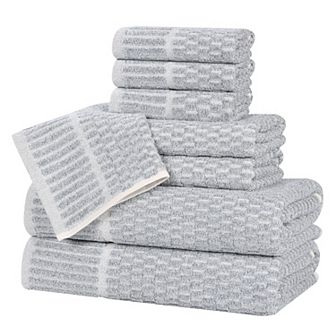 SUPERIOR Juno 8 pc Cotton Blend Checkered Border Towel Set