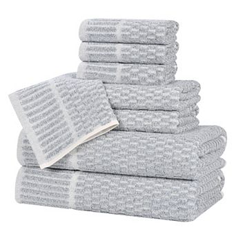 SUPERIOR Juno 8 pc Cotton Blend Checkered Border Towel Set