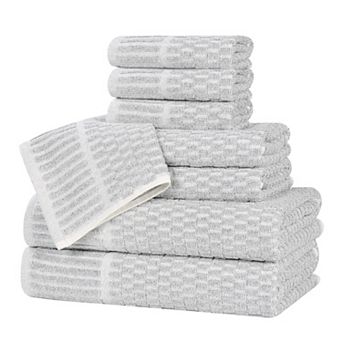 SUPERIOR Juno 8 pc Cotton Blend Checkered Border Towel Set