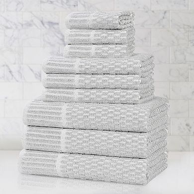 SUPERIOR Juno Medium Weight Checkered Border 9 Piece Towel Set