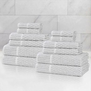SUPERIOR Juno Medium Weight Checkered Border 12 Piece Towel Set