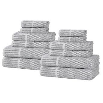 SUPERIOR Juno Medium Weight Checkered Border 12 pc Towel Set