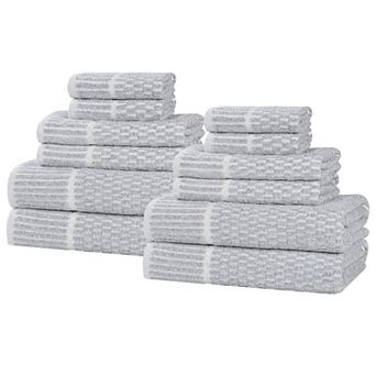 SUPERIOR Juno Medium Weight Checkered Border 12 pc Towel Set