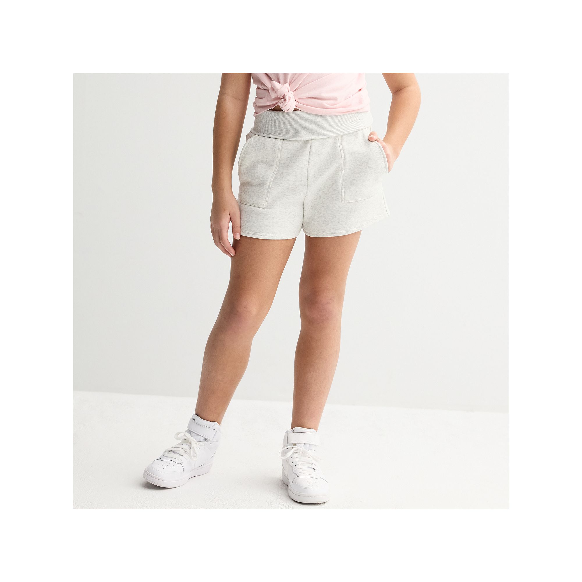Girls 7-16 eyeshadow Foldover Fleece Shorts, Girls, Size: Small, Grey