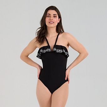 Women's Freshwater V-Wire Ruffle One-Piece with Embroidery