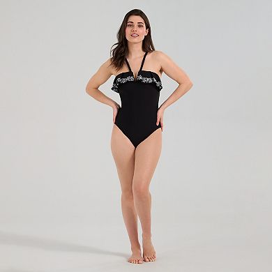 Women's Freshwater V-Wire Ruffle One-Piece with Embroidery