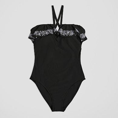 Women's Freshwater V-Wire Ruffle One-Piece with Embroidery