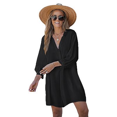 Cupshe Black Lace-Up Cover-Up Dress - Black - S