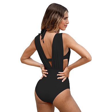 Women's Cupshe Black Underwire Tummy Control One-Piece Swimsuit