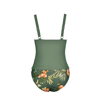Women's Cupshe Ruched Tankini Top & Tropical Mid-Rise
