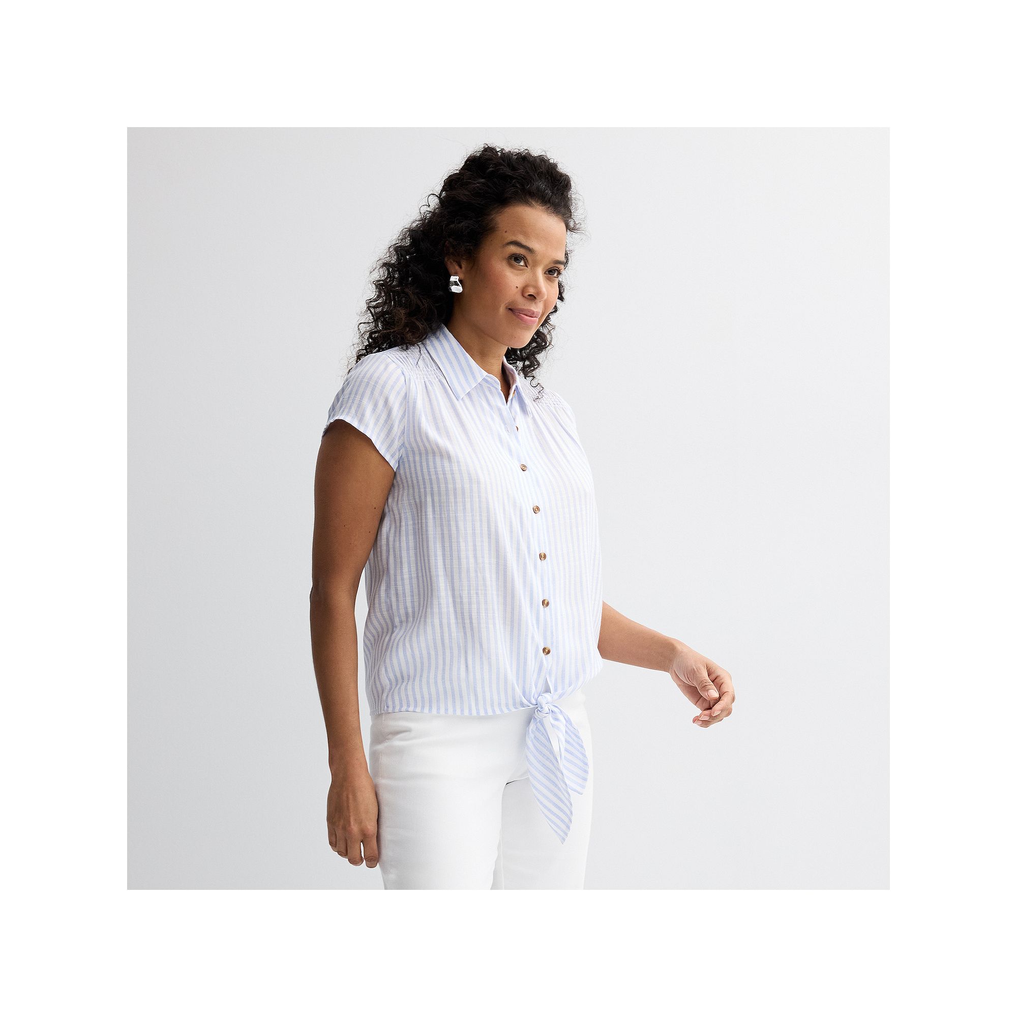 Petite Croft & Barrow® Tie Front Top, Womens, Size: XS Petite, Blue White