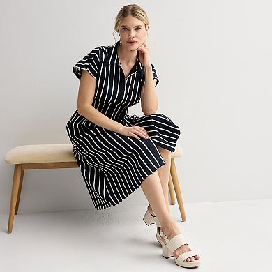 Women's Nine West Cinched Waist Midi Shirt Dress