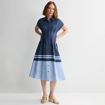 Women's Nine West Cinched Waist Midi Shirt Dress
