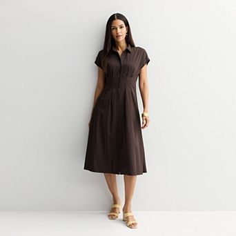 Women's Nine West Cinched Waist Midi Shirt Dress