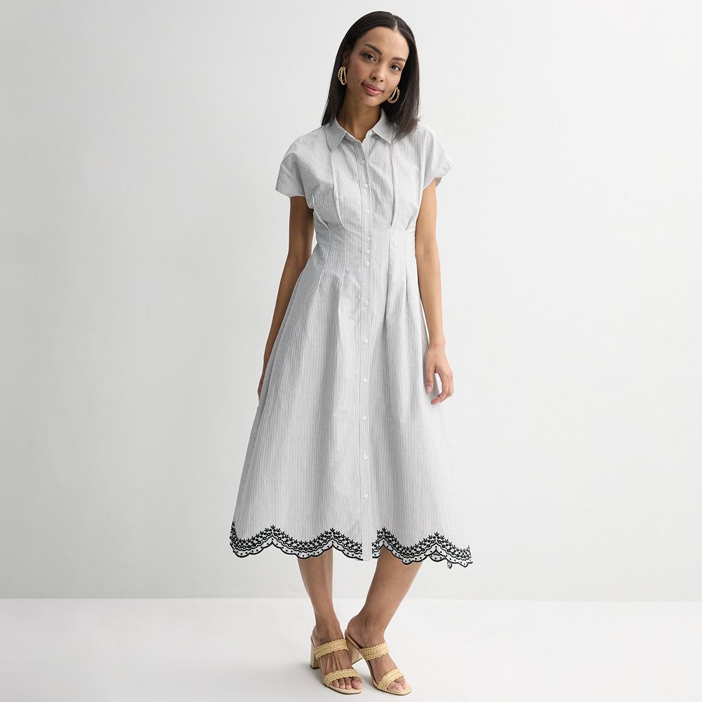 Women's Nine West Cinched Waist Midi Shirt Dress