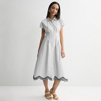 Women's Nine West Cinched Waist Midi Shirt Dress