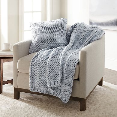 Home Collection Chunky Knit Throw Blanket & Throw Pillow Set