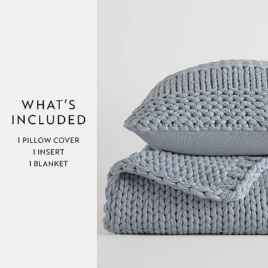 Home Collection Chunky Knit Throw Blanket & Throw Pillow Set
