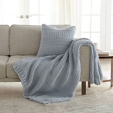 Home Collection Chunky Knit Throw Blanket & Throw Pillow Set