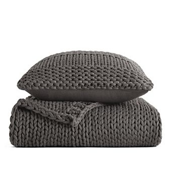 Home Collection Chunky Knit Throw Blanket & Throw Pillow Set
