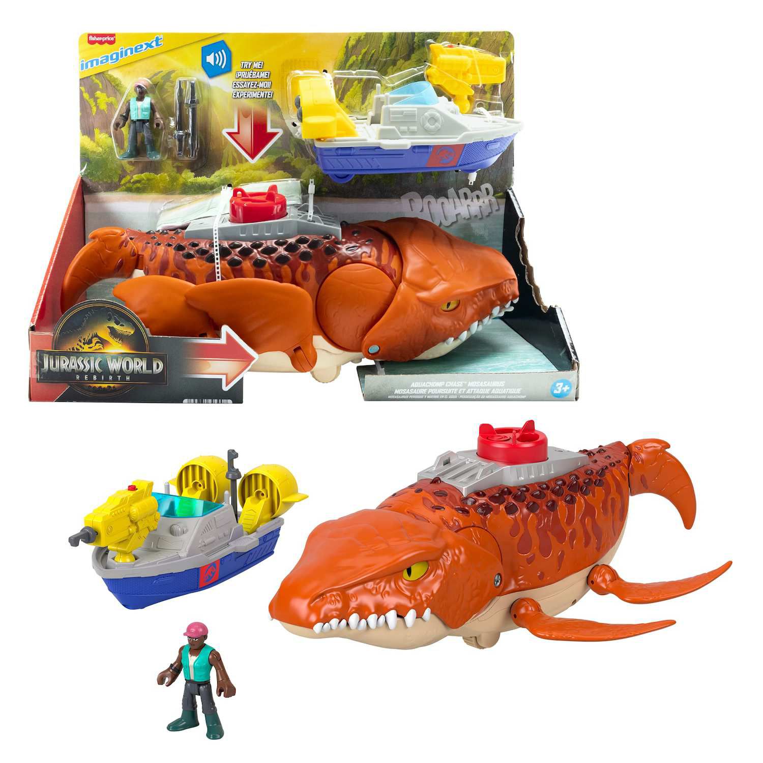 Детские фигурки IMAGINEXT Jurassic World Aquachomp Chase Mosasaurus Dinosaur Playset