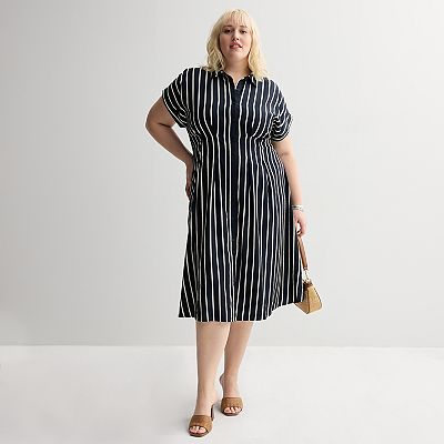 Plus Size Nine West Cinched Waist Midi Shirt Dress