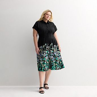 Plus Size Nine West Cinched Waist Midi Shirt Dress