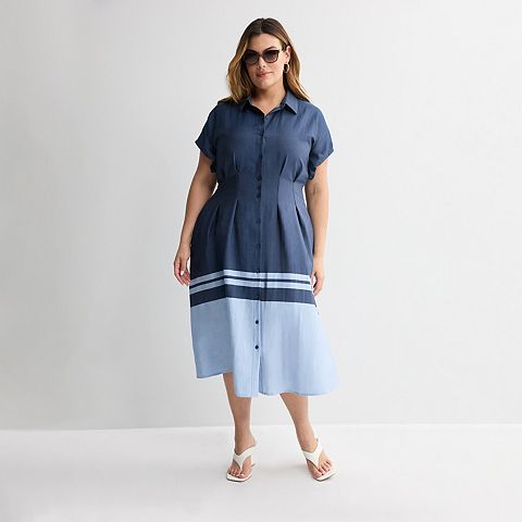 Женские платья Nine West Plus Size Nine West Cinched Waist Midi Shirt Dress