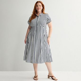 Plus Size Nine West Cinched Waist Midi Shirt Dress