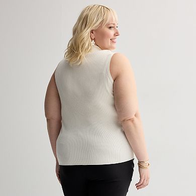 Plus Size Nine West Johnny Collar Sweater Tank Top