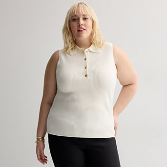 Plus Size Nine West Johnny Collar Sweater Tank Top