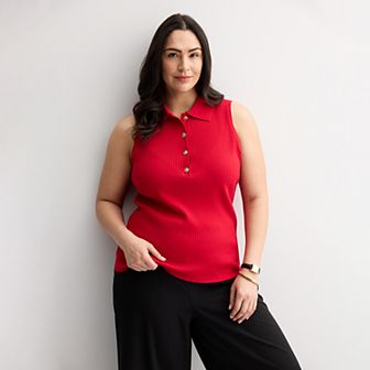 Plus Size Nine West Johnny Collar Sweater Tank Top