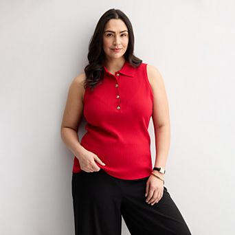 Plus Size Nine West Johnny Collar Sweater Tank Top