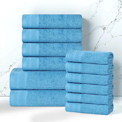 SUPERIOR 12-Piece Honeycomb Textured Waffle Border Cotton Medium Weight Towel Set