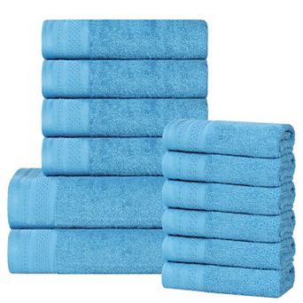 SUPERIOR 12 pc Honeycomb Textured Waffle Border Cotton Medium Weight Towel Set