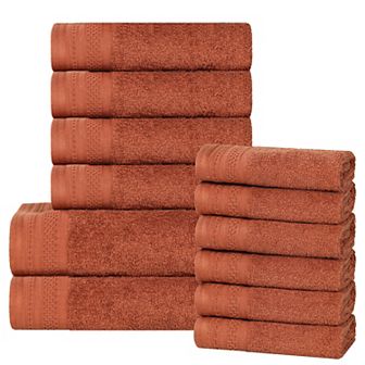 SUPERIOR 12 pc Honeycomb Textured Waffle Border Cotton Medium Weight Towel Set