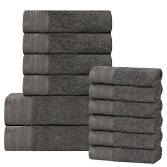 SUPERIOR 12 pc Honeycomb Textured Waffle Border Cotton Medium Weight Towel Set